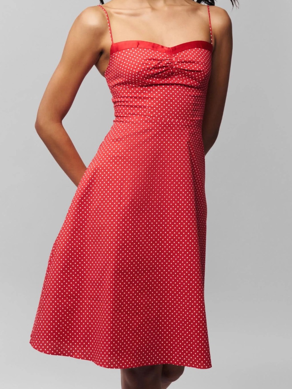 Danielle Guizio Red Polka Dot Lace-Up Midi Dress